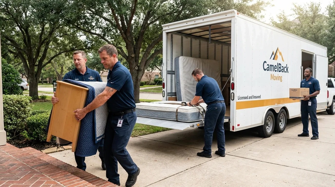 Crew loading residential truck for cross-state move from Great Falls, SC